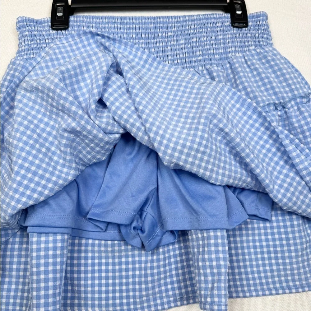 Sienna Sky Skort Womens Size L Blue White Gingham Tiered Ruffle Smocked Skirt